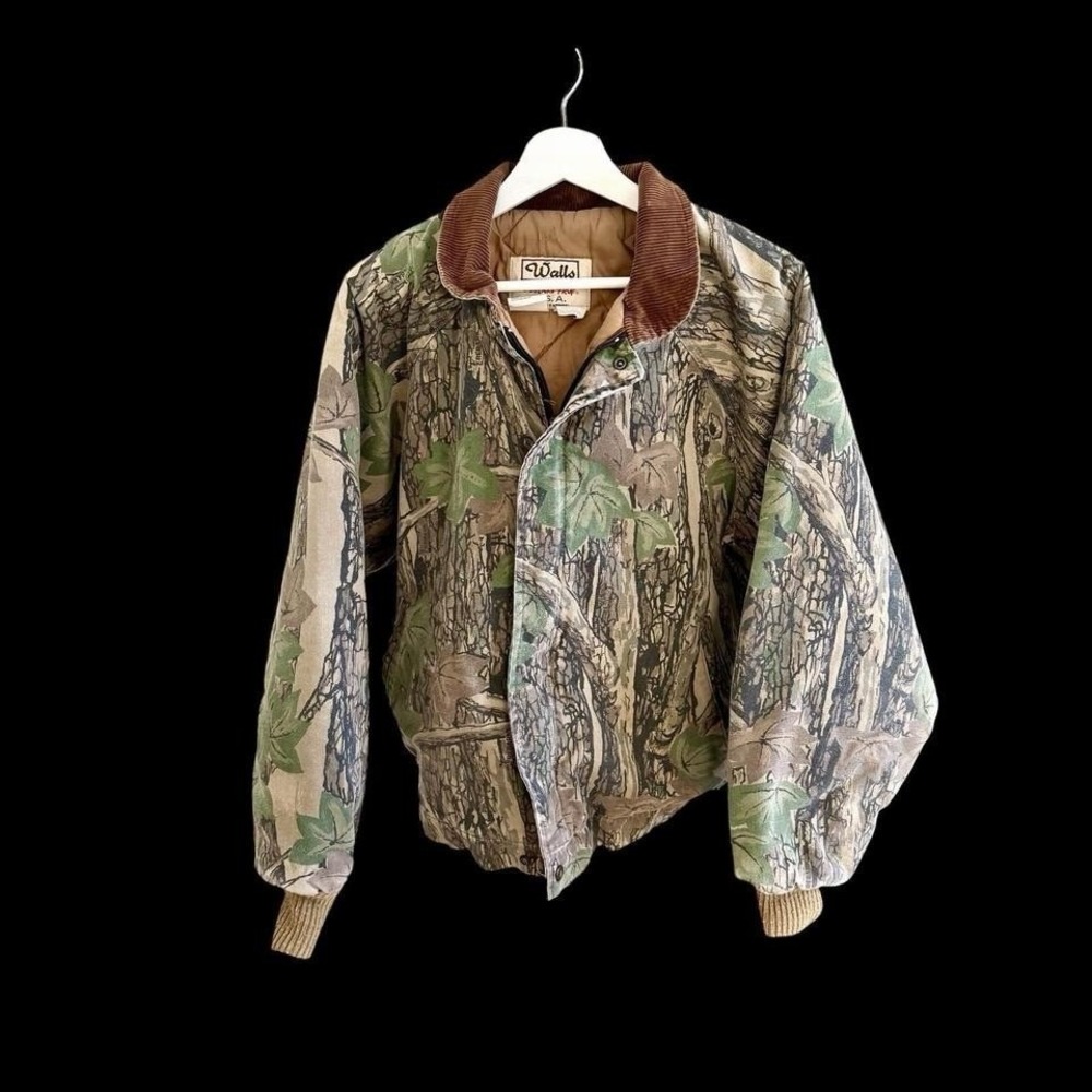 Vintage 80's Walls‎ Realtree Camo Corduroy Collar Bomber Jacket Sz Large